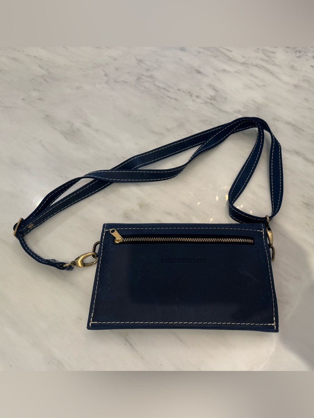 Portland Leather Navy Blue Envelope Crossbody with Contrast Stitching - Picture 2 of 3